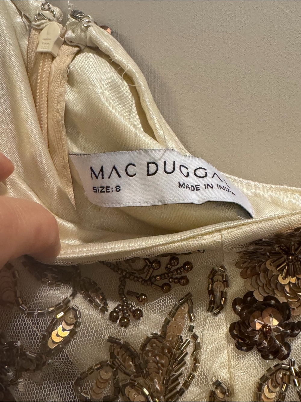 Mac Duggal One-Shoulder Ivory Gown with Gold Floral Sequin Embroidery - Picture 3 of 3